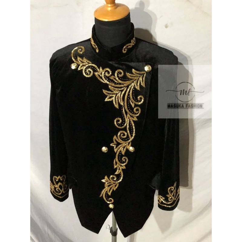 Beskap Jawa Landung Warna Hitam/Baju pengantin Jawa Bahan Beludru