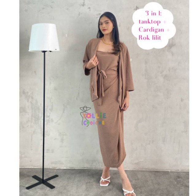 Rebecca set Airflow oneset cardigan tanktop rok lilit set