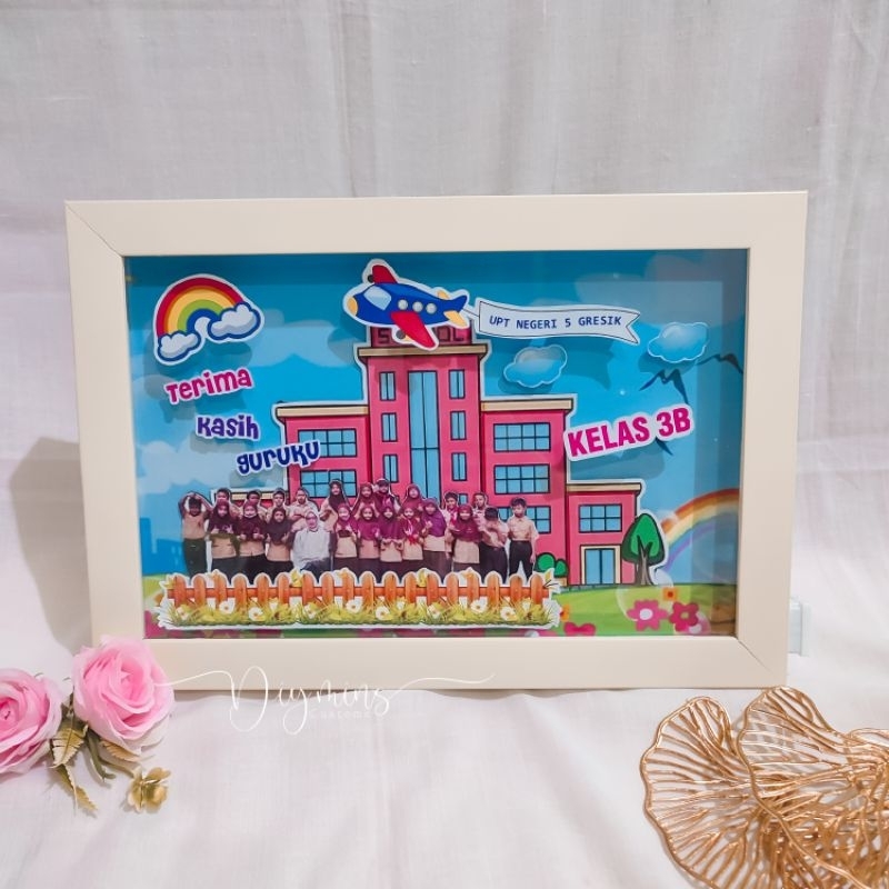 Scrapframe 3D / pigora 3D / pigora timbul / Scrapframe 40 x 30 cm / Scrapframe lampu led