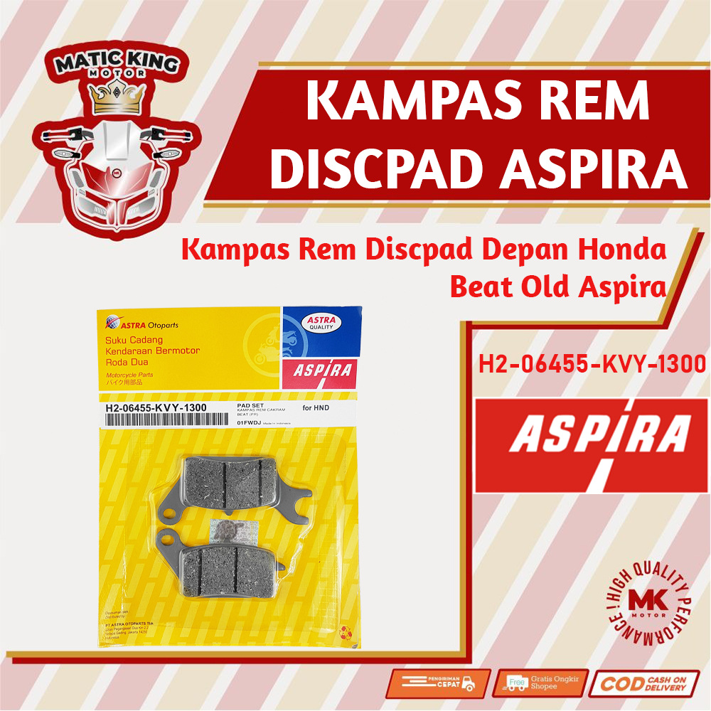 Kampas rem dispad discpad depan belakang Beat Karburator 110 Aspira Astra Otoparts H2-06455-KVY-1300