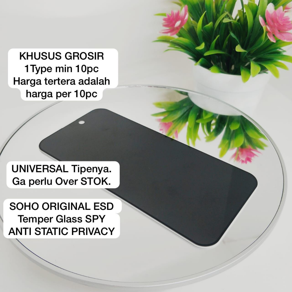 [PER 10PCS] PROMO ANTI SPY SOHO ORIGINAL ESD Premium Temper Glass ANTI STATIC PRIVACY (SPY) Oppo A7/A12/A5S/A11K/F9/F9 Pro/Vivo Y93/Y91/Y95/Y91c/Y1S/V11i/V11Pro/Redmi 7/Redmi Note7/Redmi Note8/Redmi8/8A/8APro/Realme 2pro/Realme 3/3Pro/3i/Realme 5Pro