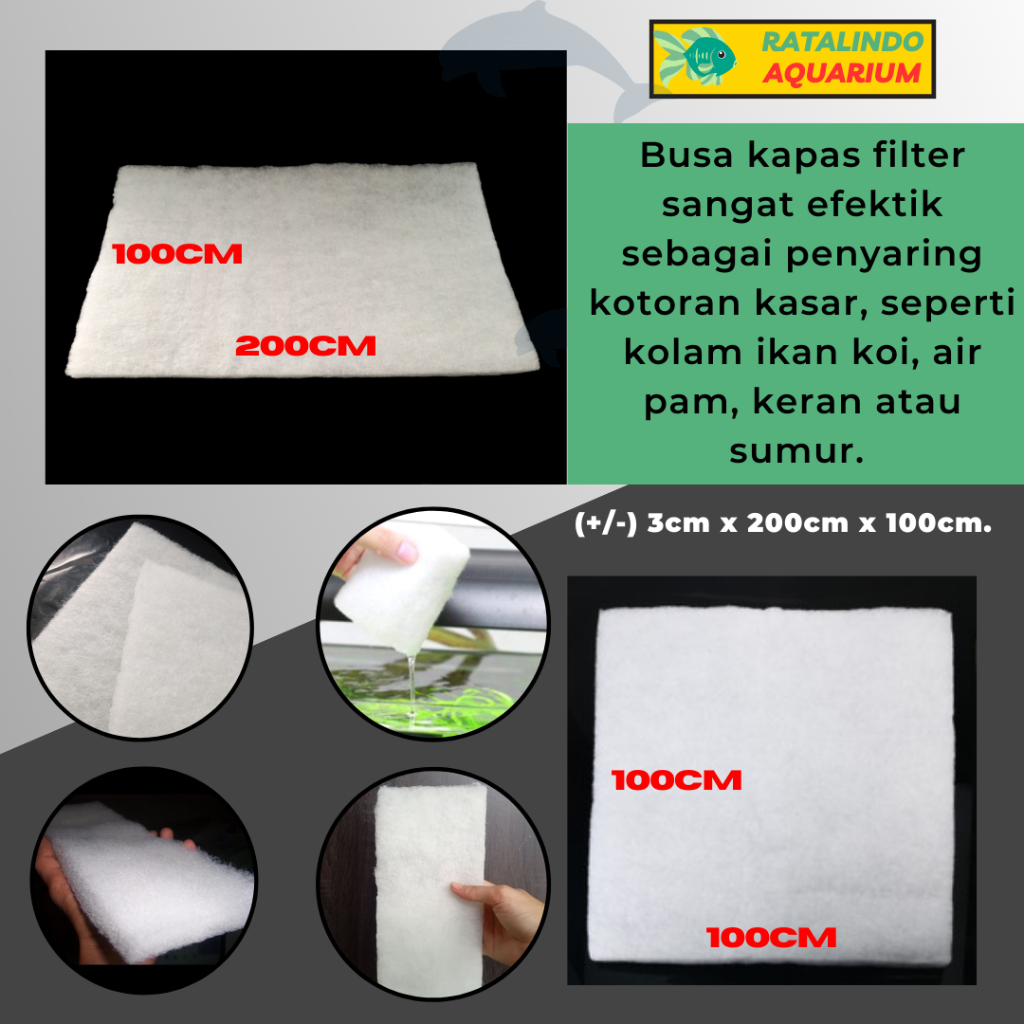 kapas filter aquarium kolam dakron 100x100cm peredam box Speaker / kapas saringan media filter akuarium