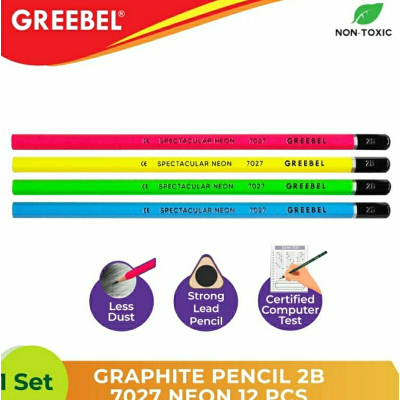 Pensil 2B Greebel Neon 1pack 12pcs