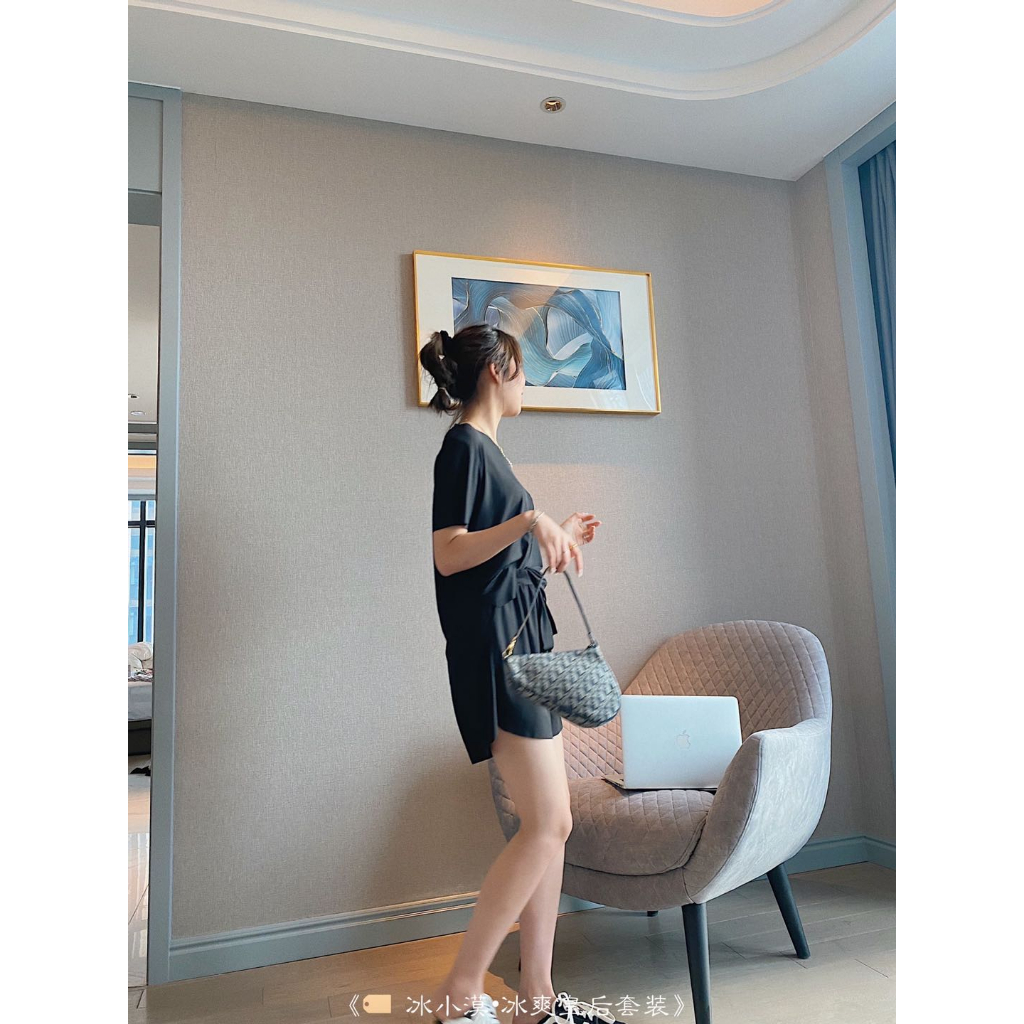 Baju tidur wanita piyama Sleep Wear Ice silk 1 Set 3 in 1