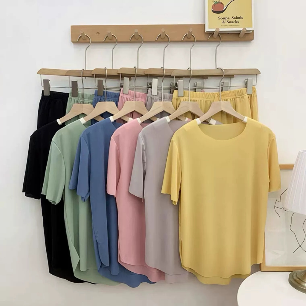 Baju tidur wanita piyama Sleep Wear Ice silk 1 Set 3 in 1