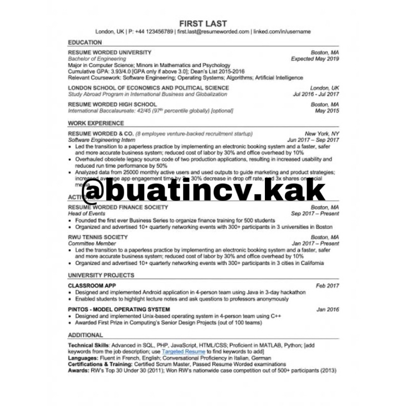 

CV Curriculum Vitae Bahasa Indo/Inggris ATS friendly Resume Portofolio Surat Lamaran Kerja Jasa Edit Foto Profesional