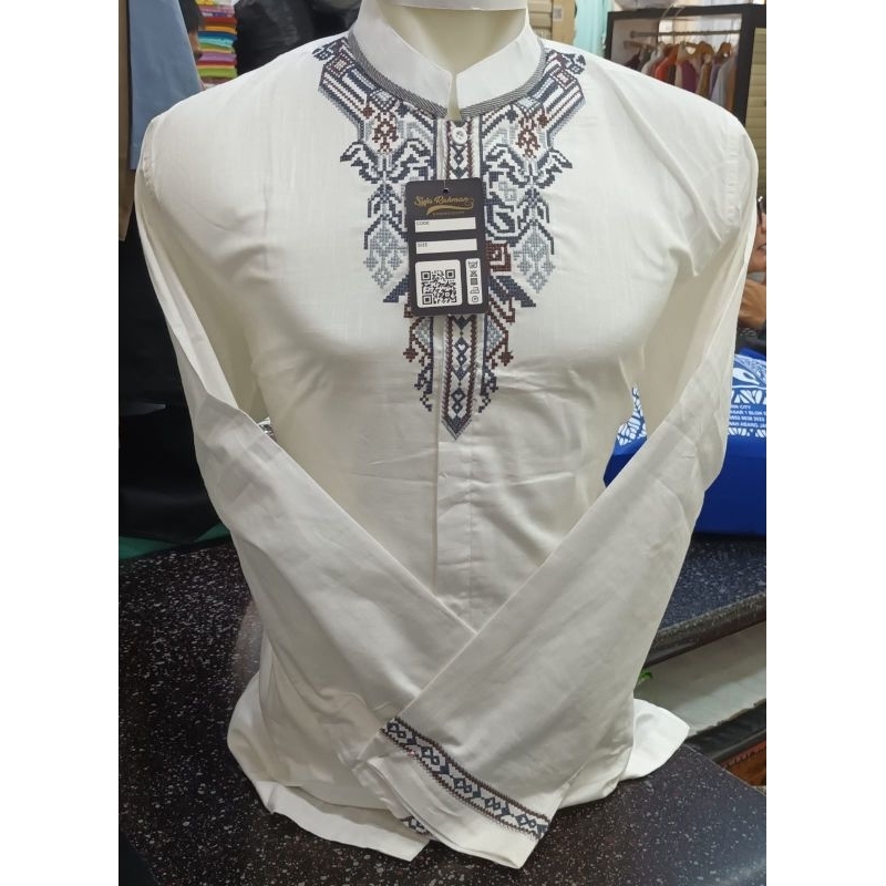 Baju Koko Putih Lengan Panjang, Bordir Desain 49 by Syfa Rahman