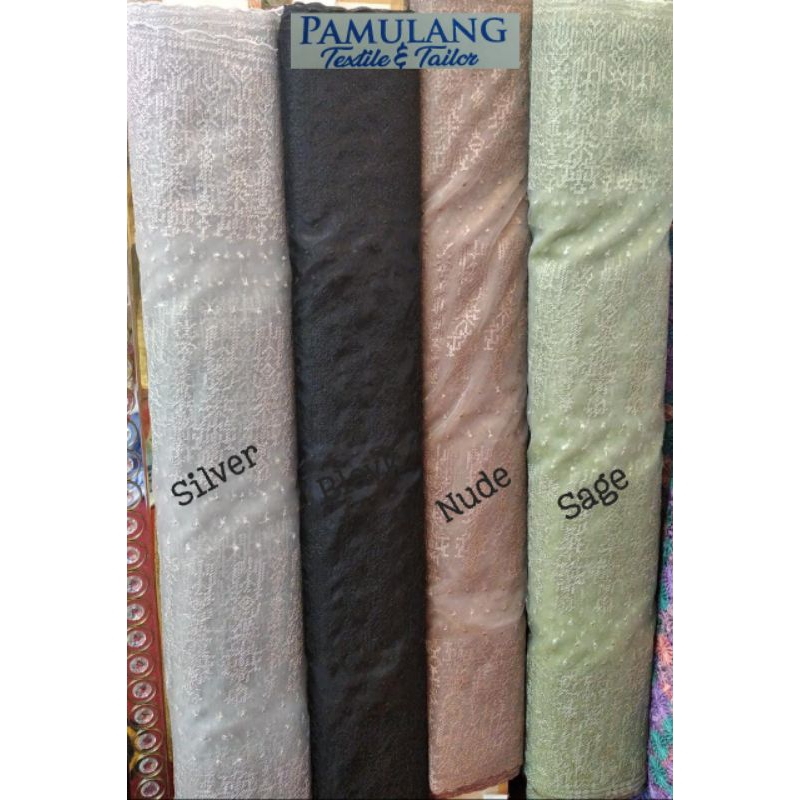 Kain  Organza Silk Premium Bordir New Sumba Motif // Harga Per setengah Meter(50cm)