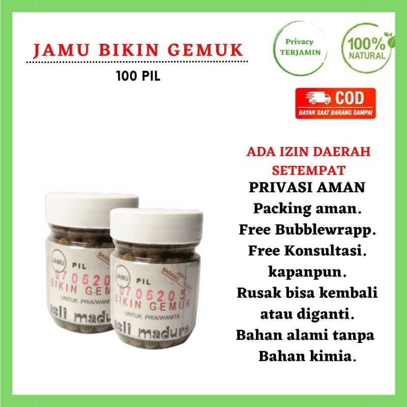 Obat Pil Jamu Herbal Bikin Gemuk Pilpot 100pil Penambah Nafsu Makan Berat Badan Asli Madura Jokotole