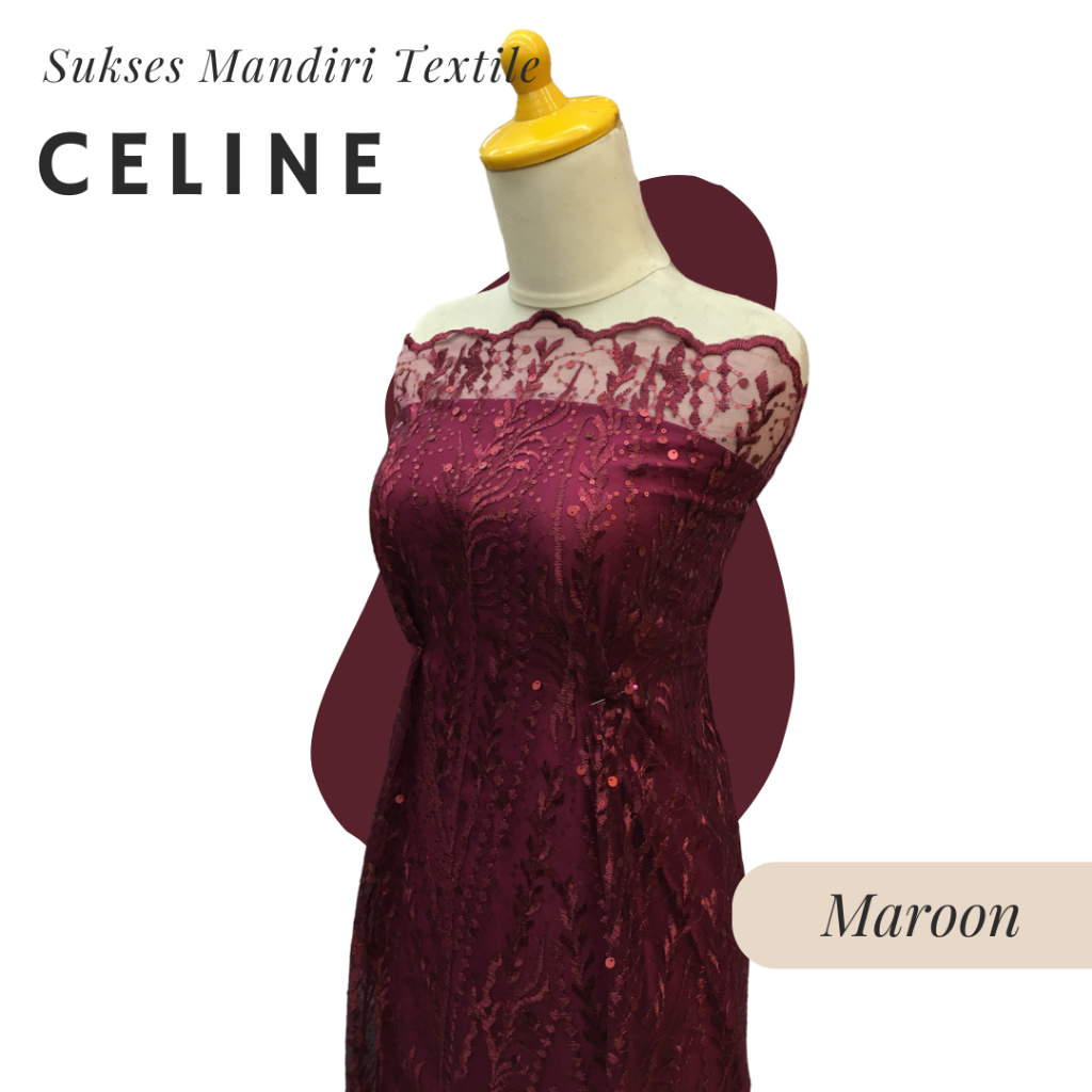 [CE LI NE] Brokat Brukat Tile Premium Mewah Warna Maroon | Harga ½ meter = 50 cm (Bahan Dress Brides