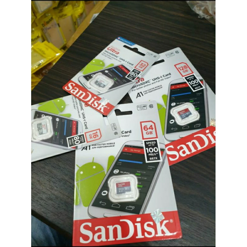 Memori MICRO SD SANDISK Original 100% Class 10 16GB/32GB/64GB/128GB/256GB