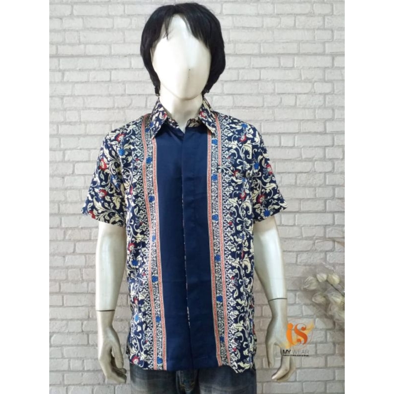 KEMEJA BATIK PRIA LENGAN PENDEK | Motif bunga cream