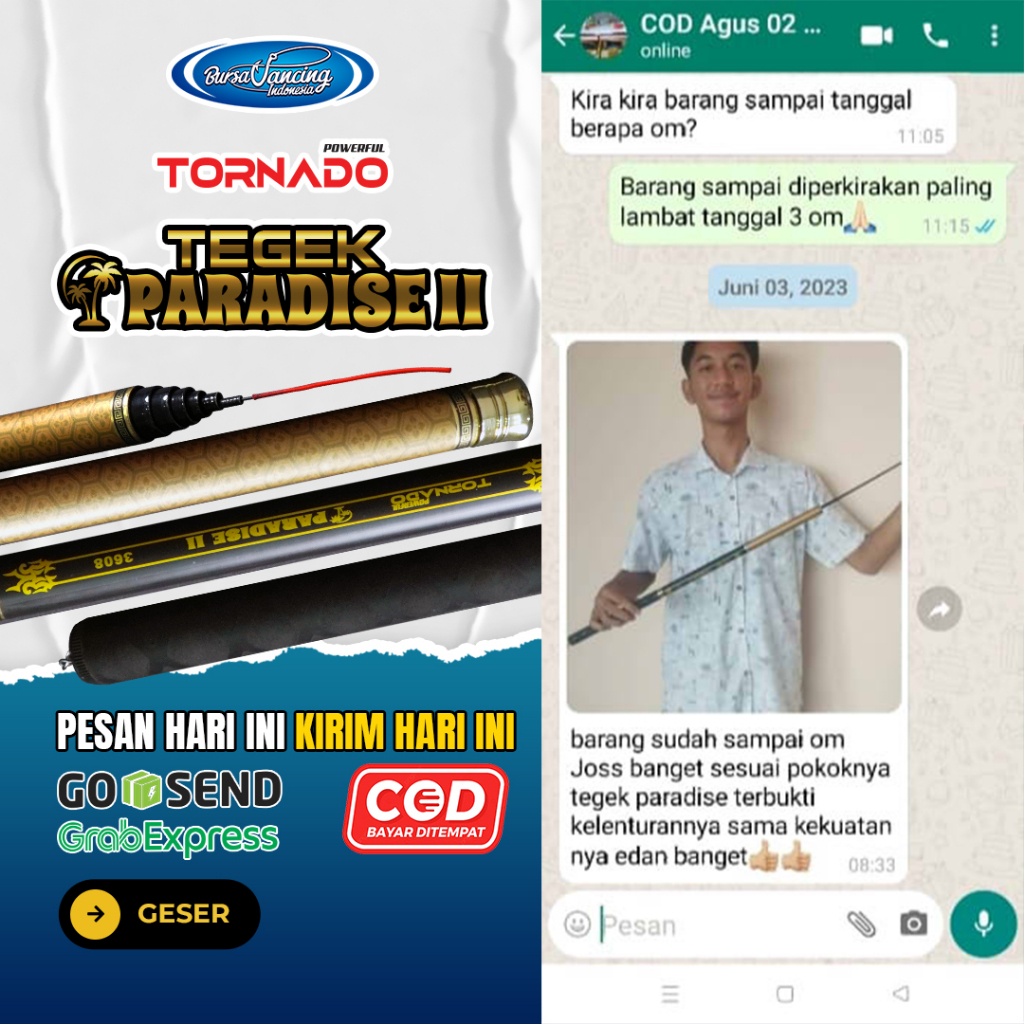 RK Joran Tegek Paradise II Gratis 3 Hadiah Coating Carbon Handle Anti Slip Kuat