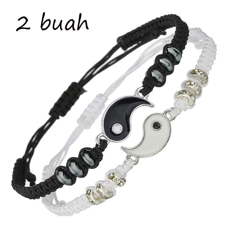 COD❤Wanita Korea Gelang Mewah Zirkon Bunga Berlian Imitasi Gelang Emas Disesuaikan Fashion A one-2pcs hitam putih