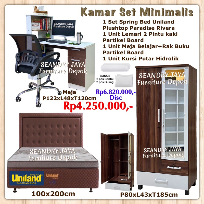 Kamar set remaja minimalis/promo murah/paket hemat/kekinian/kecil/SEANDRY JAYA Furniture Depok/ciner