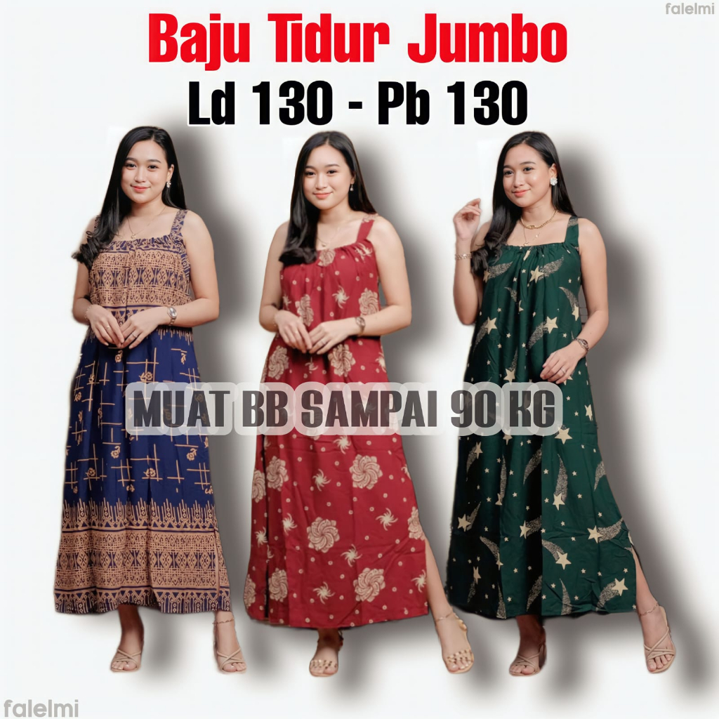 Daster Baju Tidur Wanita Yukensi Tanpa Lengan JUMBO LD 130 140 Busui Kekinian Bali Rayon Premium Pek