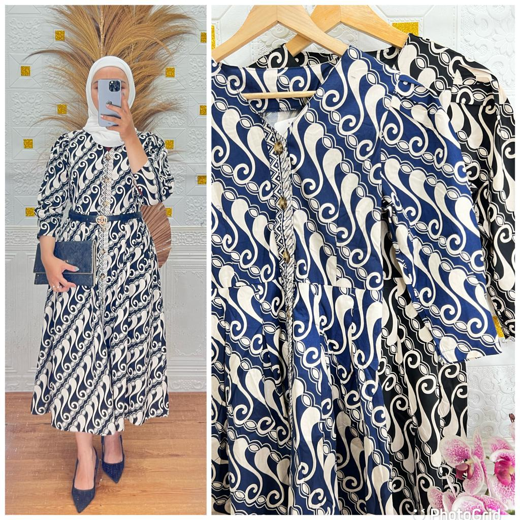 KHANAYA - Midi Dress Batik Wanita / Batik Dress Kondangan / Midi Dress Batik Terbaru / Batik Premium