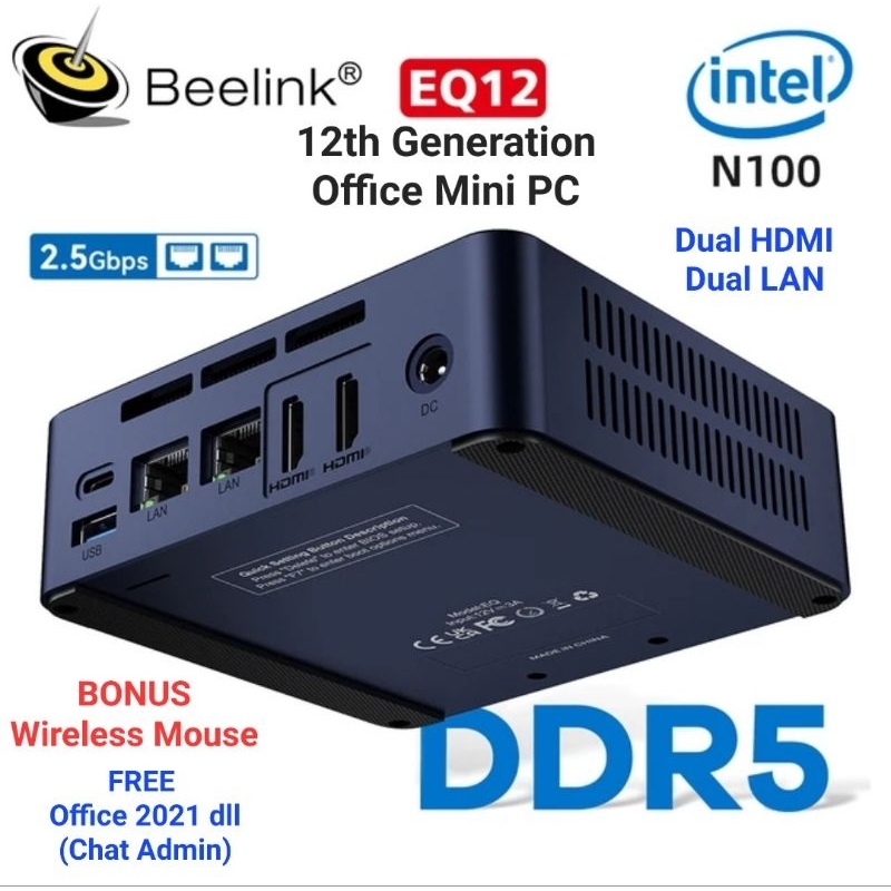 Mini PC Beelink EQ12 N100 16/1TB DDR5 Dual HDMI Dual LAN Windows 11