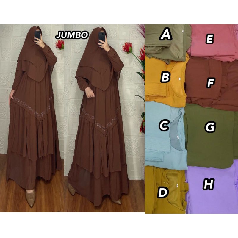 GAMIS SYARI SYAR'I SET HIJAB KHIMAR CERUTY PREMIUM MIX PAYET SERAGAMAN PESTA KELUARGA JUMBO STANDAR 