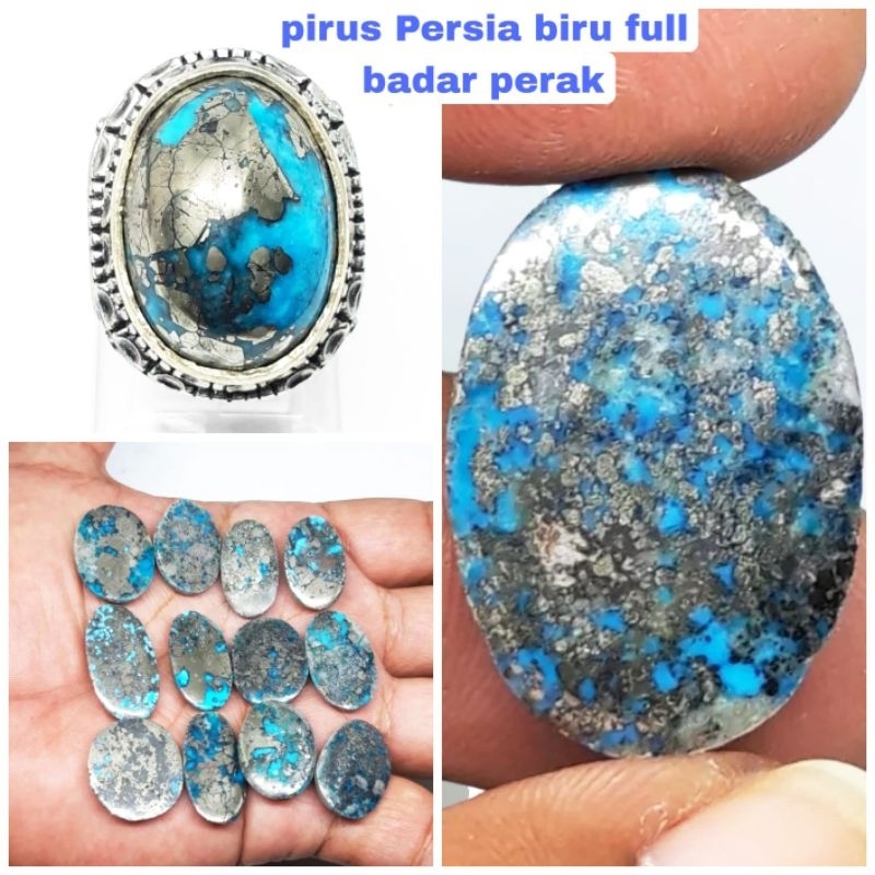 Batu pirus persia biru full badar perak sp 14