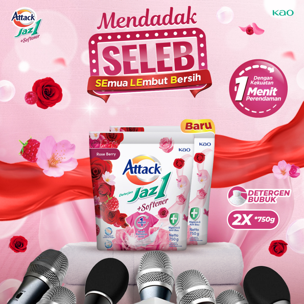 Attack Jaz1 Deterjen Bubuk + Softener Rose Berry 750gr Twinpack