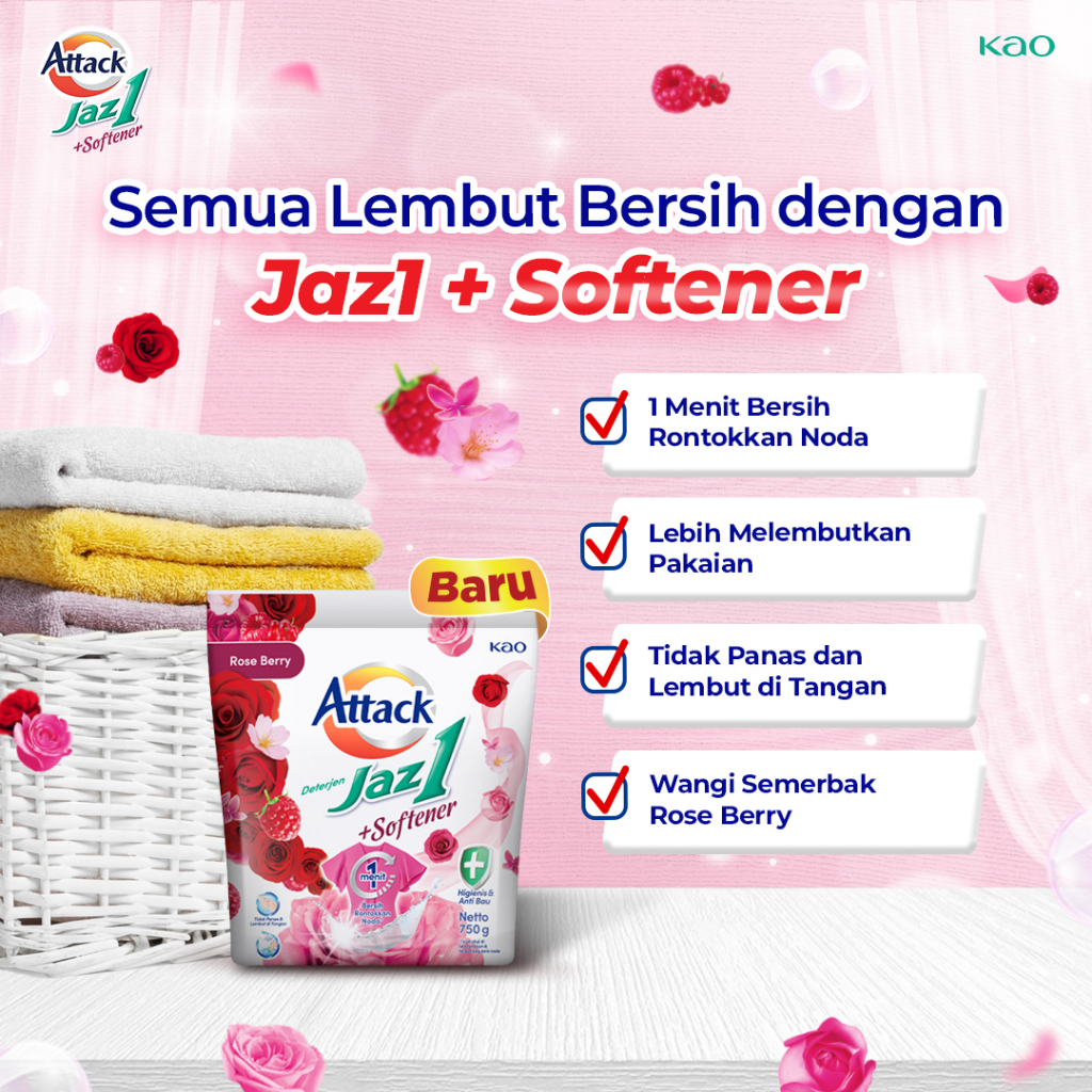 Attack Jaz1 Deterjen Bubuk + Softener Rose Berry 750gr Twinpack