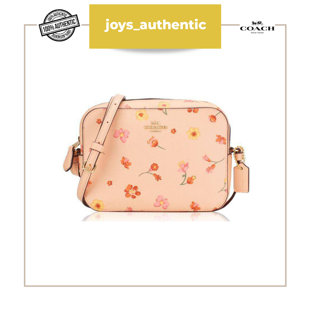Tas wanita Coach Mystical Floral Print Mini Camera Crossbody Bag Faded Blush Multi woman bag authent