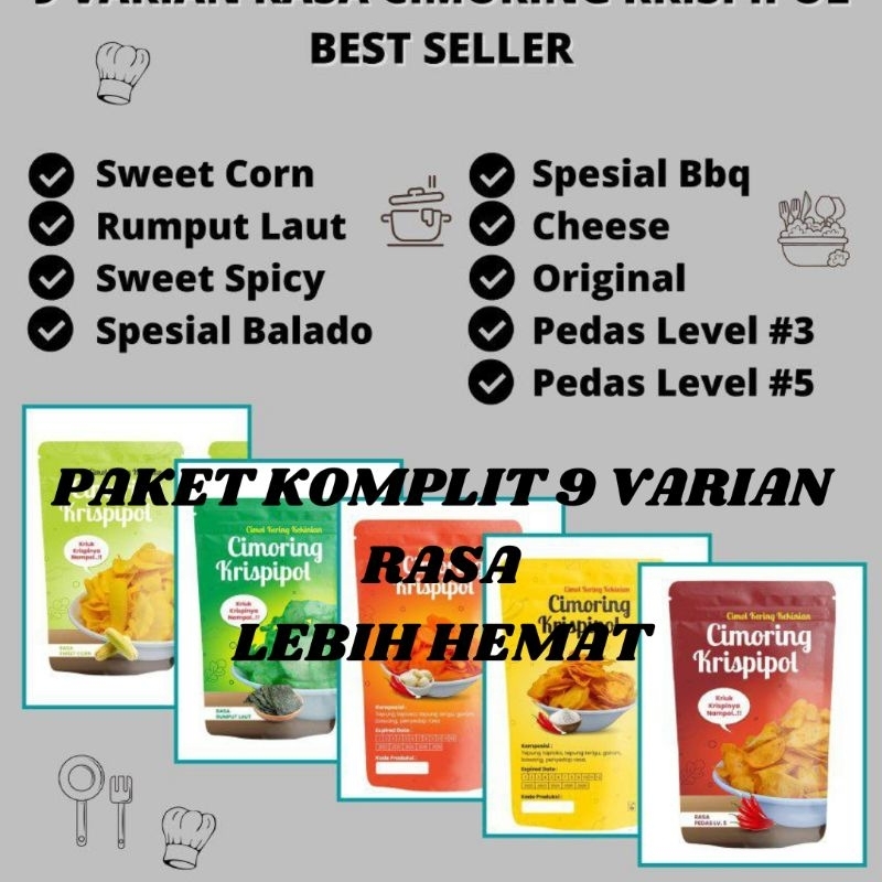 

Paket 9 Pcs Cemilan Enak Kripik Cimoring Krispypol Snack Viral Pedas