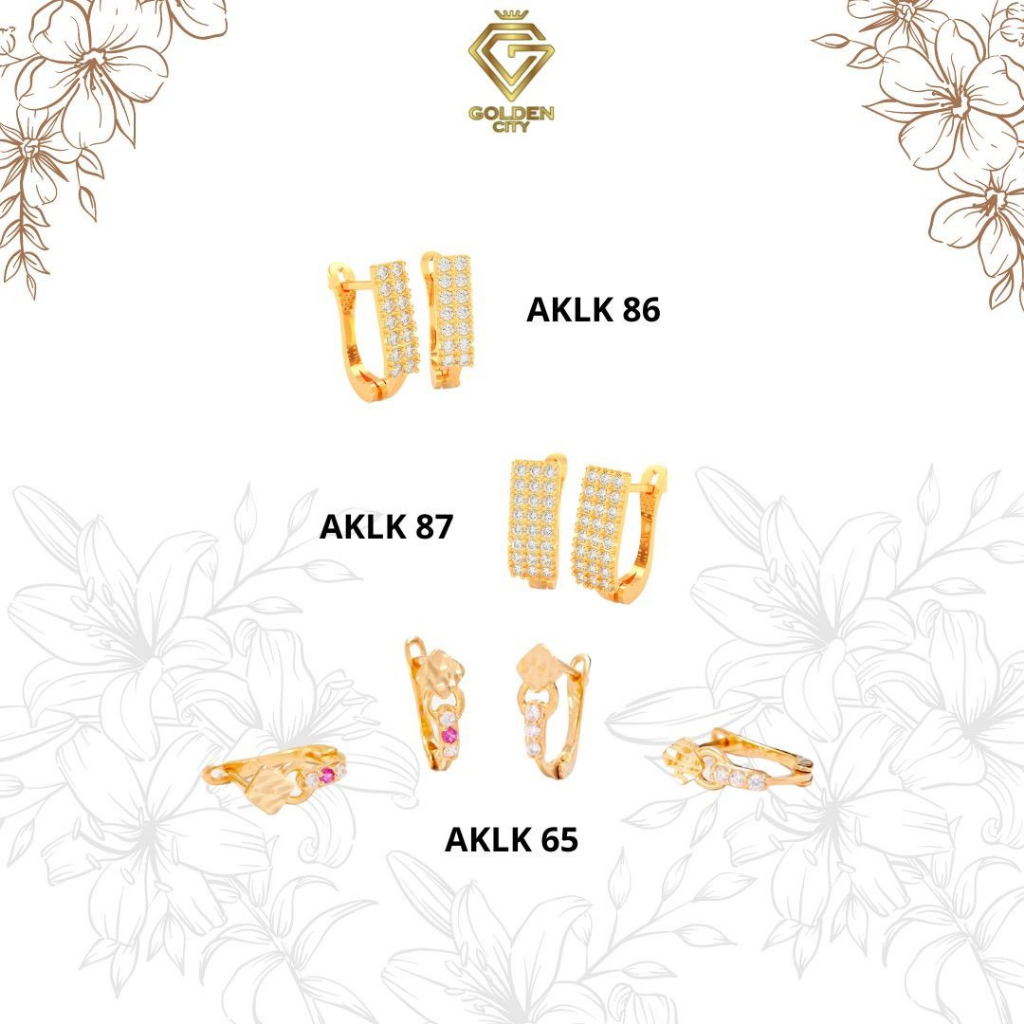 ANTING WANITA EMAS ASLI KADAR 300(6K),375(8K)ANTING WANITA MODEL JEPIT KOMBINASI BANYAK MATA