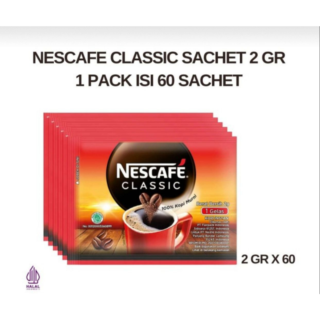 

Nescafe Classic Sachet 2 gr - 1 pack isi 60 + 6 Sachet