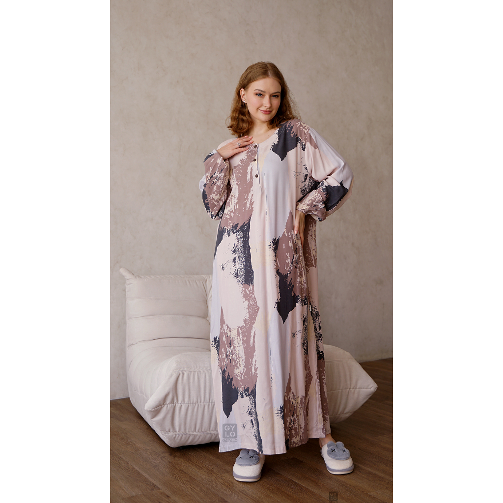 Abstrak Pink - Daster Gamis Lengan Panjang Bahan Rayon Twill Premium Daster Longdress Panjang Daster