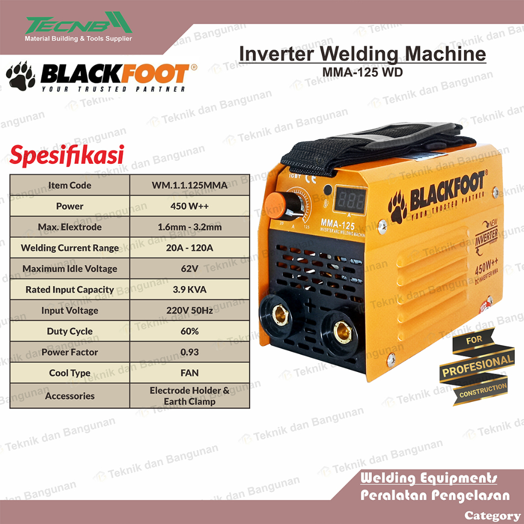 Mesin Las Inverter / Trafo Las Inverter Blackfoot MMA-125 WD