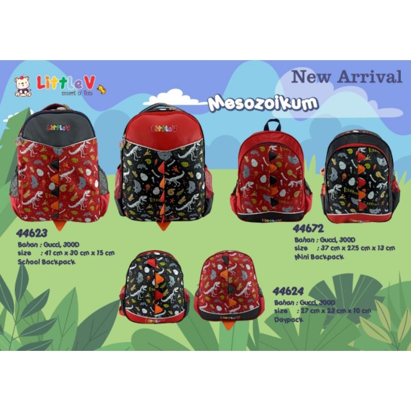 Tas ransel anak cowok / tas anak sekolah PG/TK/SD merek original little v ukuran 35 x 27,5 x 13.