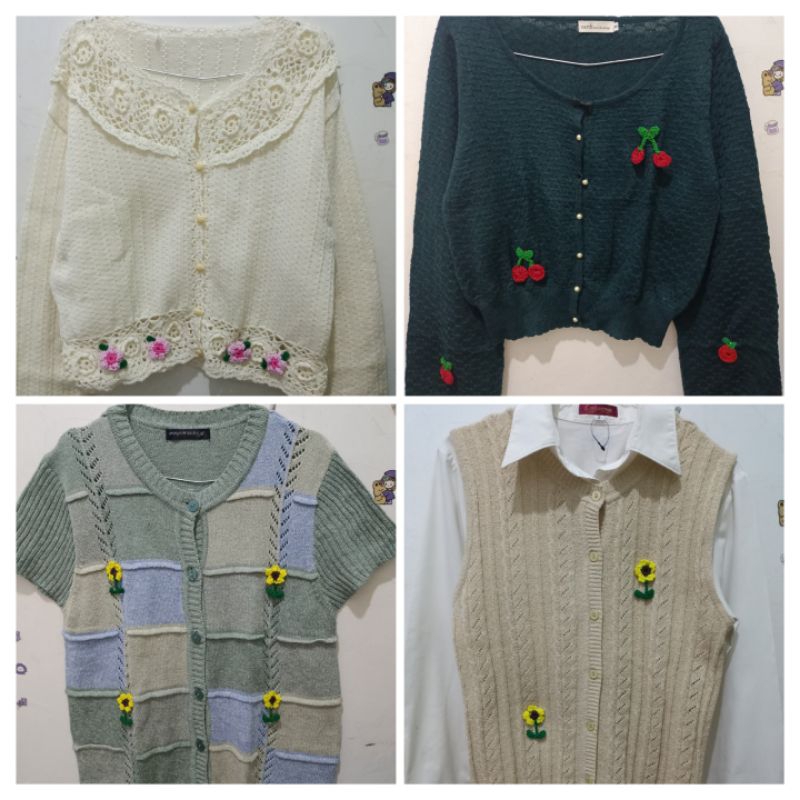 cardigan sweater rajut kepang ketupat academia