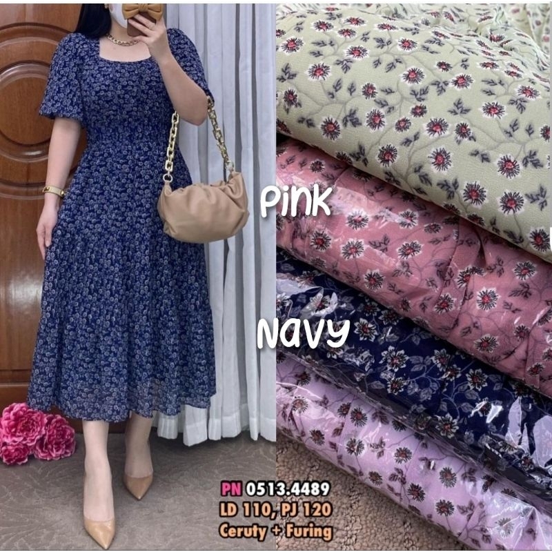 Dres MOTIF bunga Ceruty Furing jumbo