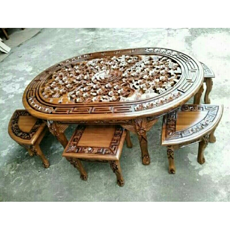 Meja Oshin Oval k6 / Meja Bulat K4 kayu jati