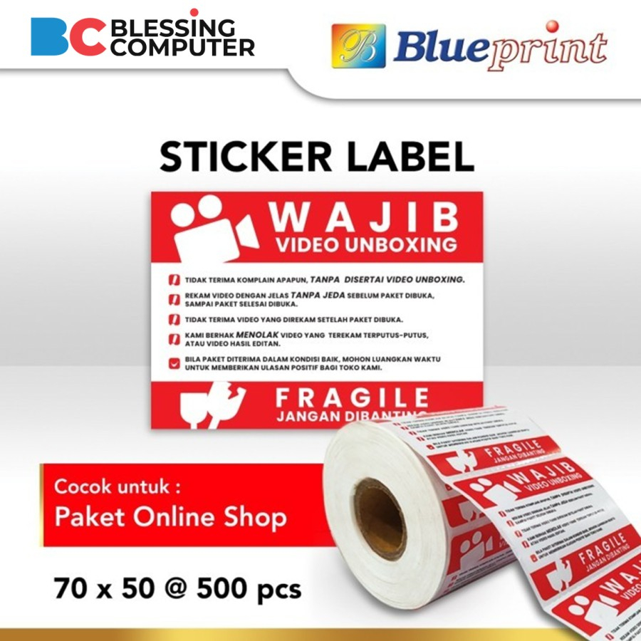 

Stiker Fragile / Stiker WAJIB UNBOXING Blueprint 70x50mm 500pcs