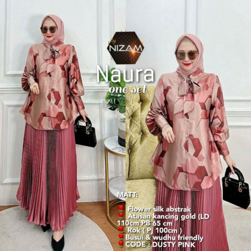 Naura Setelan Wanita Atasan Blus mix Rok Plisket One Set Rok Plisket Wanita Setelan Kondangan Wanita