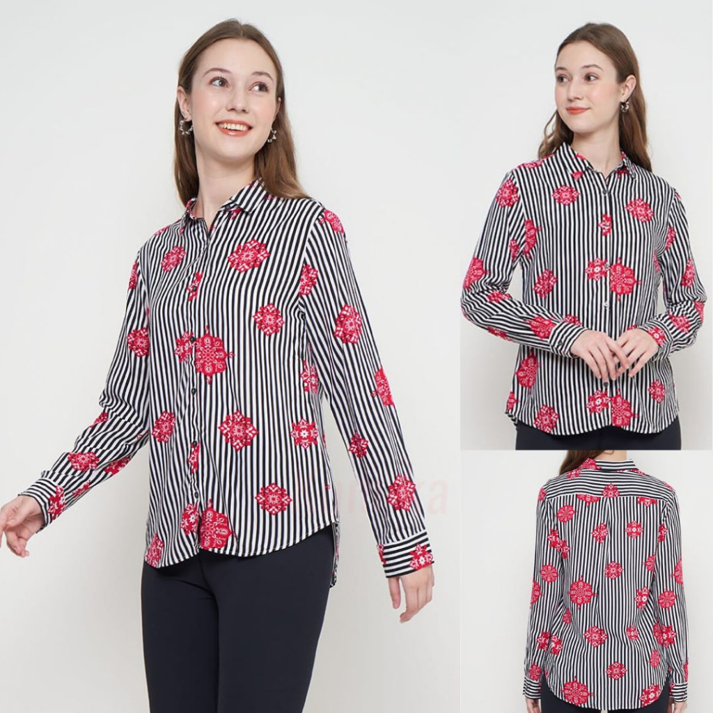 UNPEU FEMME   Kemeja Wanita Lengan Panjang Motif