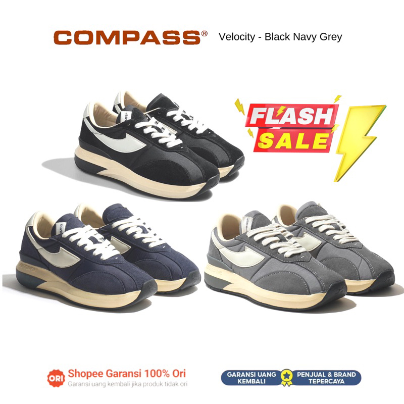 [Original Product] Sepatu Compass Velocity - Black / Navy / Grey