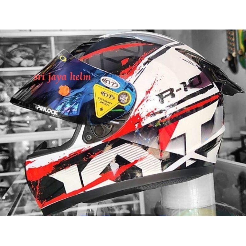 HELM KYT R10 #2 WHITE/RED PAKKING KARDUS ONGKIR 2KG
