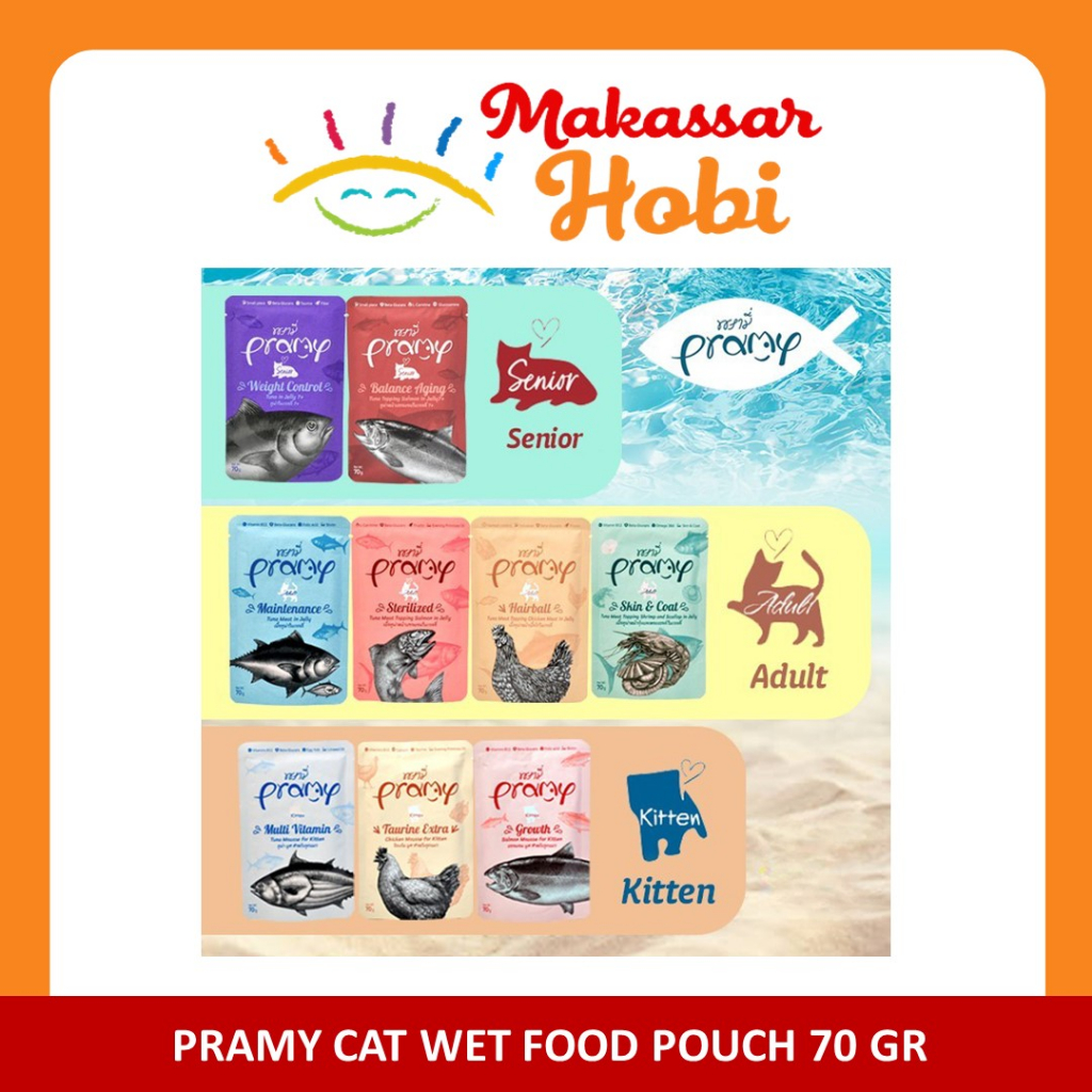 Pramy Cat Wet Food Pouch 70gr Makanan Basah Kucing Kitten Adult Senior