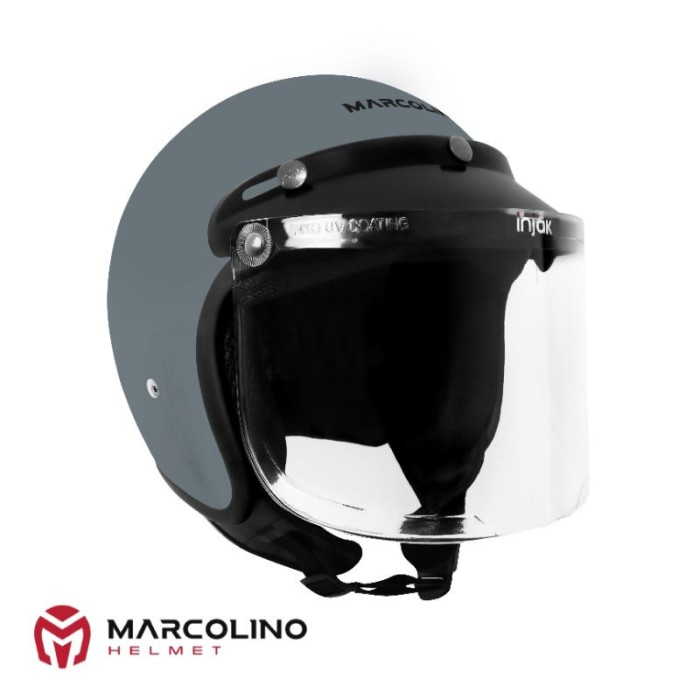 Helm Bogo Retro Marcolino Marine Grey SNI Flat Visor Wanita dan Pria