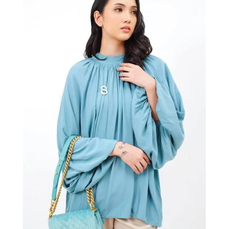 PRELOVED BENANG JARUM CINDY BLOUSE TEAL & DRAPERY TOP BRICKS, VVGC