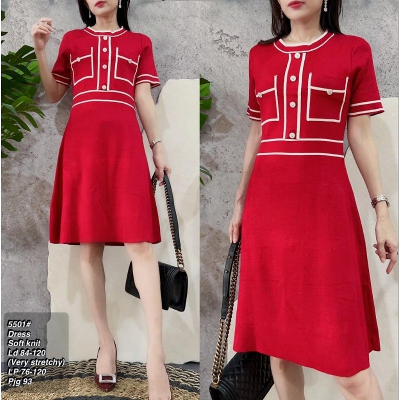 mini dress wanita, dress rajut wanita, dress merah, dress lengan pendek