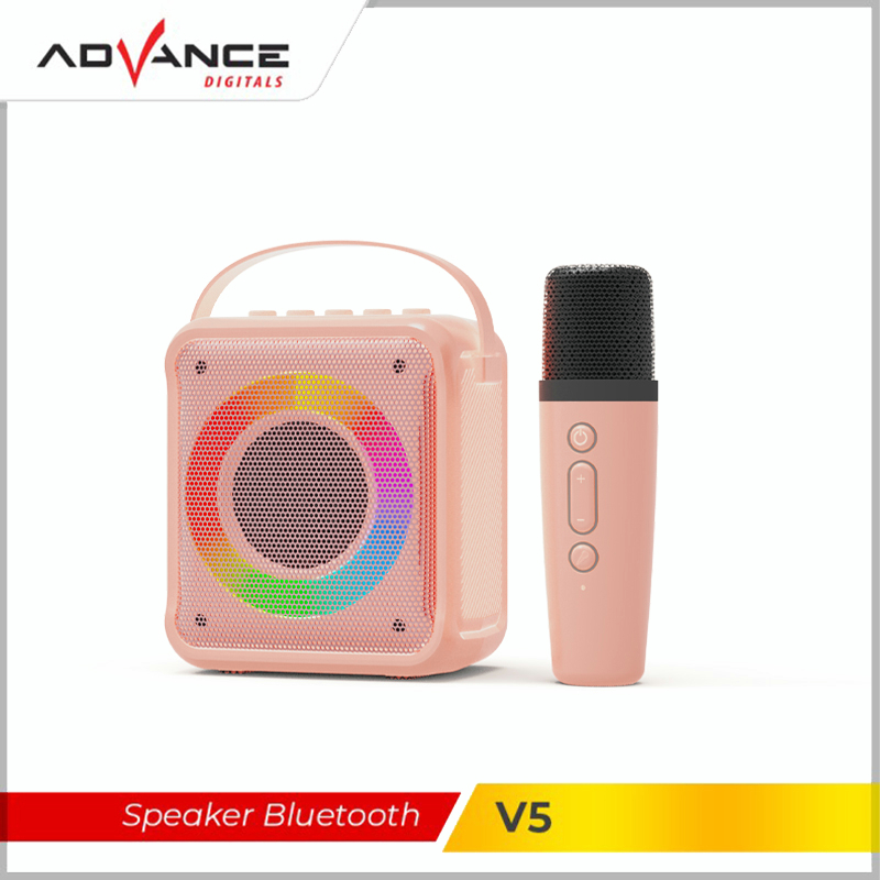 100%Advance V5 Bluetooth Speaker Mini 2 Inch Aktif Portable Karaoke Extra Bass Gratis 1 Microphone Garansi 1 Tahun