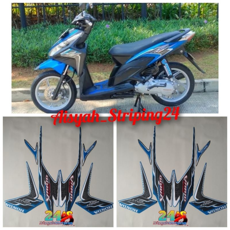 STIKER STICKER STRIPING LIS LES POLET BODY MOTOR HONDA VARIO TECNO KARBU 110 2010 FULL-BIRU