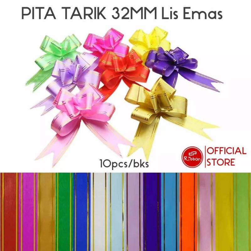 

Pita tarik 32 mm Lis emas Serut Besar hiasan parsel souvenir. (1 pcs)