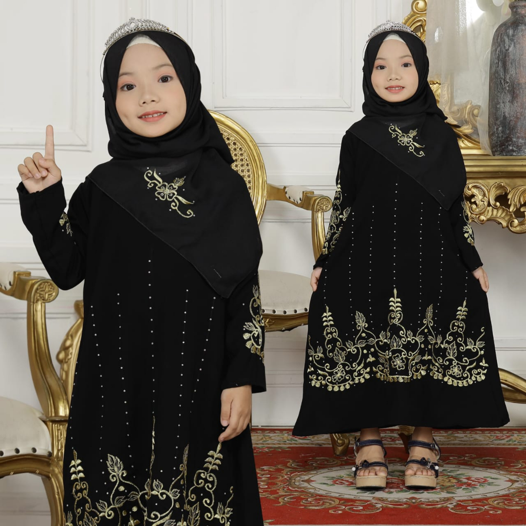 Gamis Anak Perempuan umur 11 12 tahun Abaya Anak Hamari Gold Pink Muslim Anak Perempuan Abaya Jetbla