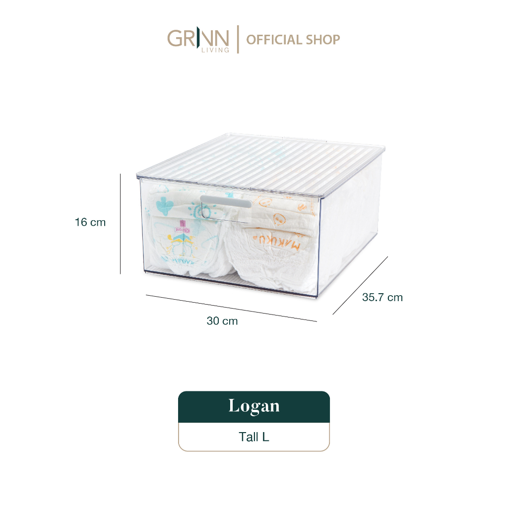 GRINN LIVING Logan Tall Large Storage Organizer Transparan / Tempat Penyimpanan Perlengkapan Bayi / Snack / Serbaguna / Aesthetic